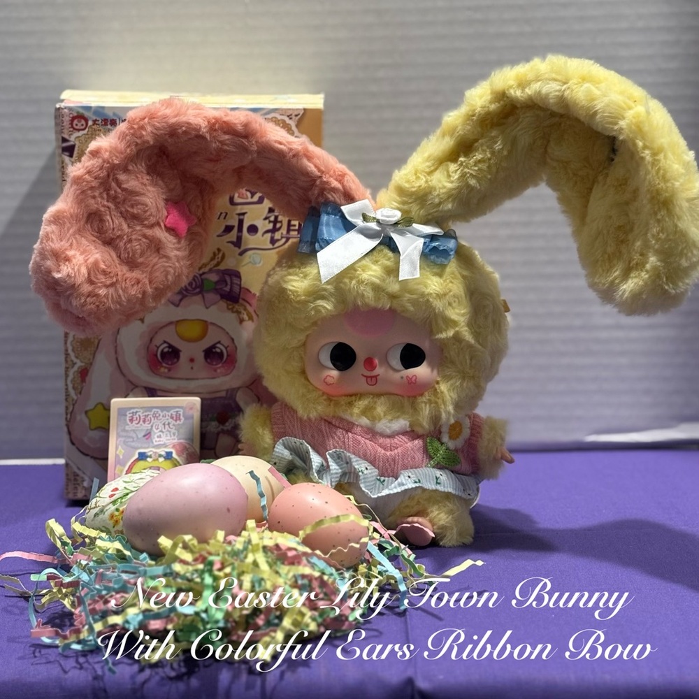 Easter Lily Rabbit Town Plush Bunny Doll with Pink & Yellow Fur and Ribbon Bow